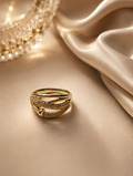 Gold Crossover CZ Pavé Cocktail Ring size 8