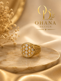 Gold honeycomb pavé crystal ring with woven band by Ohana Design