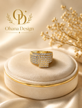 Gold full pavé wide band statement ring with multi-row crystals by Ohana Design