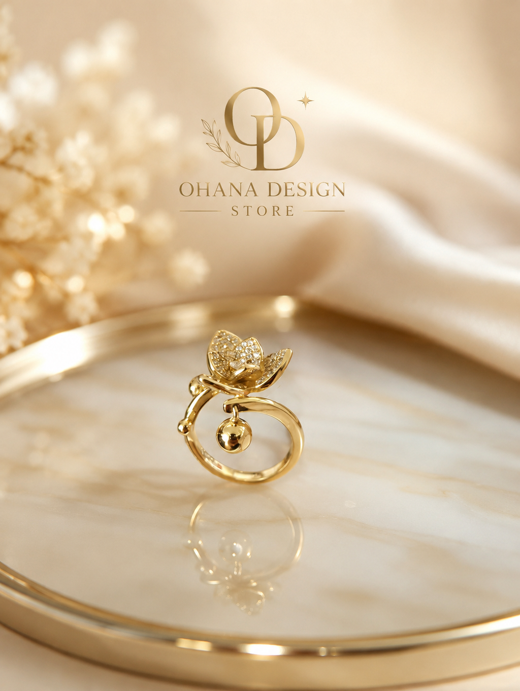 Gold Orchid Flower Ring – Crystal Pavé size 8