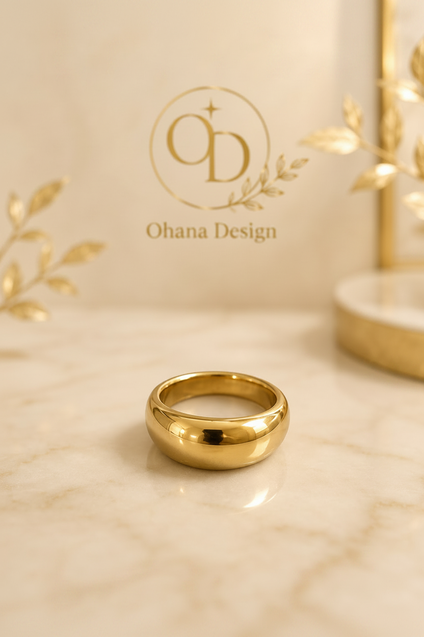 Gold Dome Ring by Ohana Design – editorial jewelry photography on marble